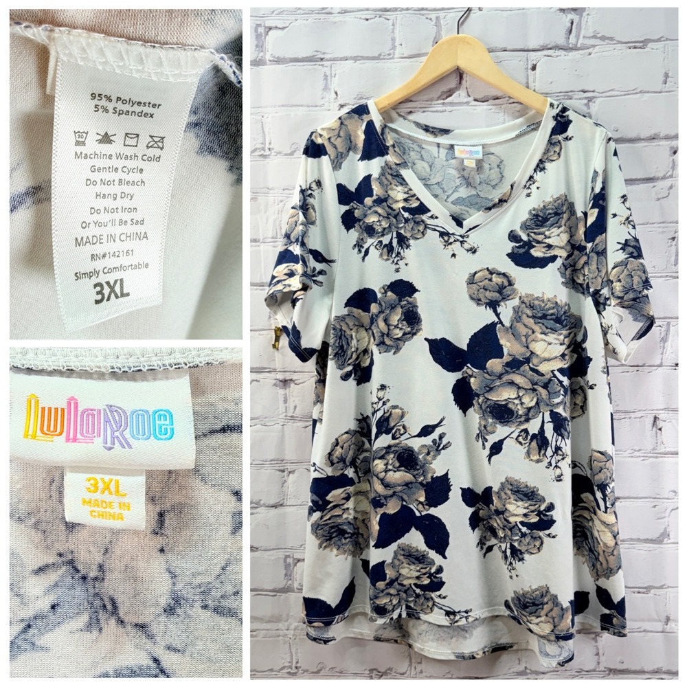 LuLaRoe T-Shirt Tops Women 3XL Plus Teal Floral Short Sleeve Plus Lot/2 Stretch - Picture 2 of 8